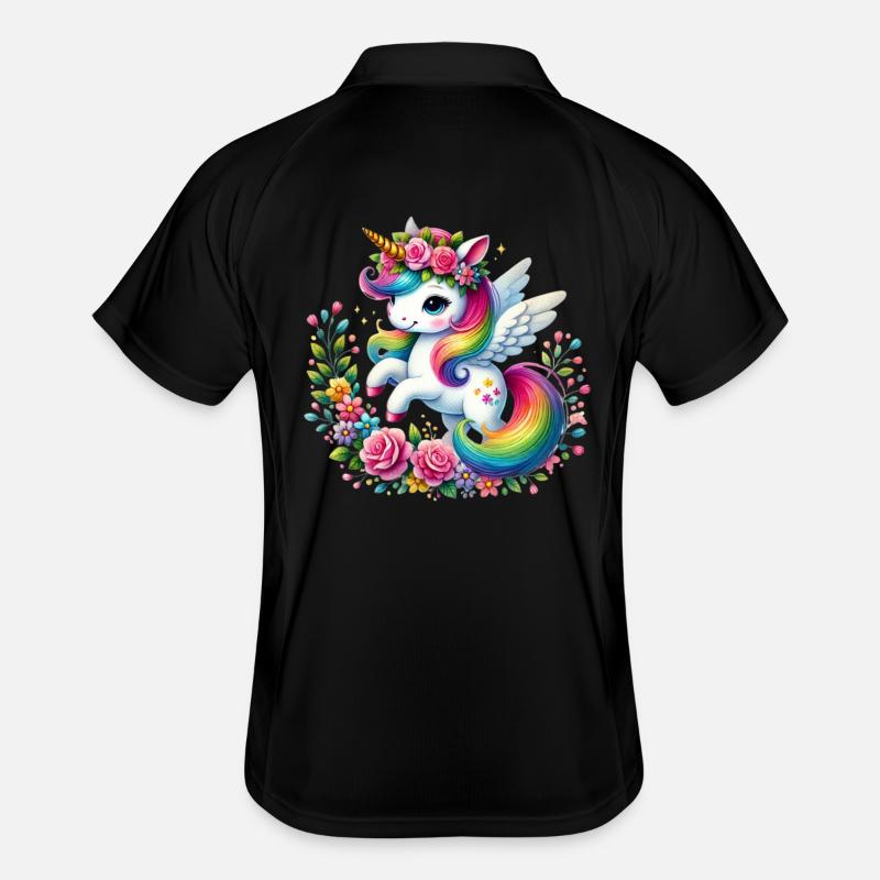 Regenbogen Fleur Einhorn - Männer Polo atmungsaktiv - Schwarz/Weiß