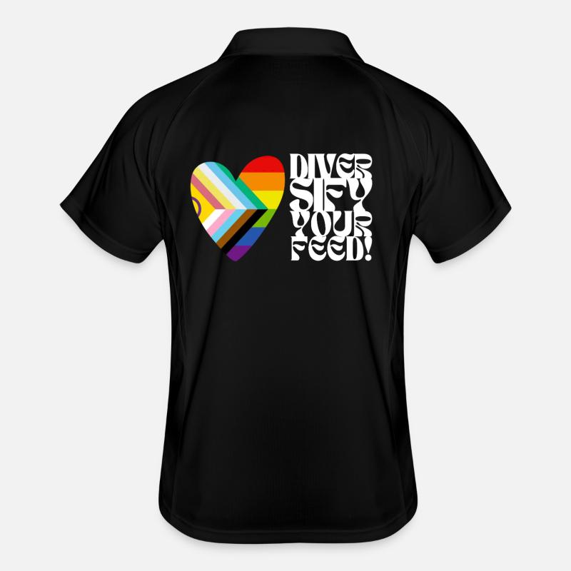 🌈♿ Diversify Your Feed–Progress Pride&Disability - Männer Polo atmungsaktiv - Schwarz/Weiß