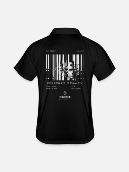 Mass Produced Personality: NPC Energy T-Shirt - Männer Polo atmungsaktiv - Schwarz/Weiß - Hinten