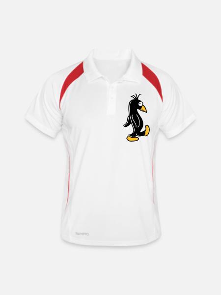 Pinguin läuft ulkig dumm guckt lustig doof albern - Männer Polo atmungsaktiv - Weiß/Rot - Vorne