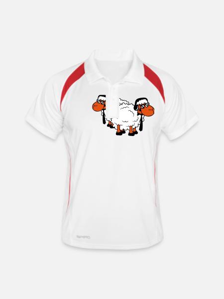 2 mouton lunettes de soleil musique fête DJ équipe amis - Polo respirant Homme - blanc/rouge - Devant