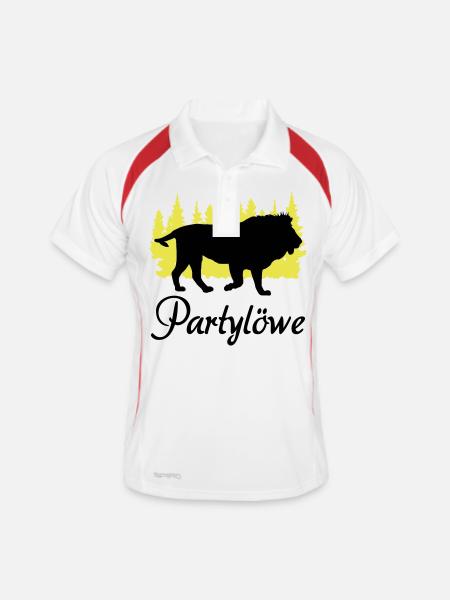 "Partylöwe: König der Nacht" - Männer Polo atmungsaktiv - Weiß/Rot - Vorne
