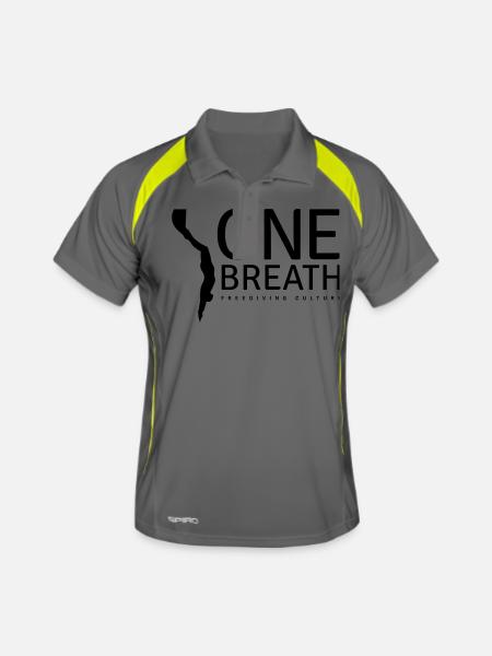 One Breath (custom color) Freediving Culture - Men's Polo breathable - grey/lime - Front