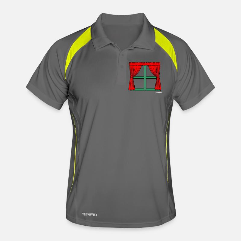 Red curtains green window frame Men's Polo breathable
