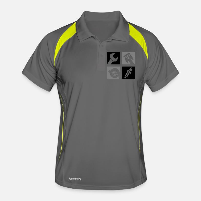 Wrench Piston Turbo Spark Plug Emblem Men's Polo breathable
