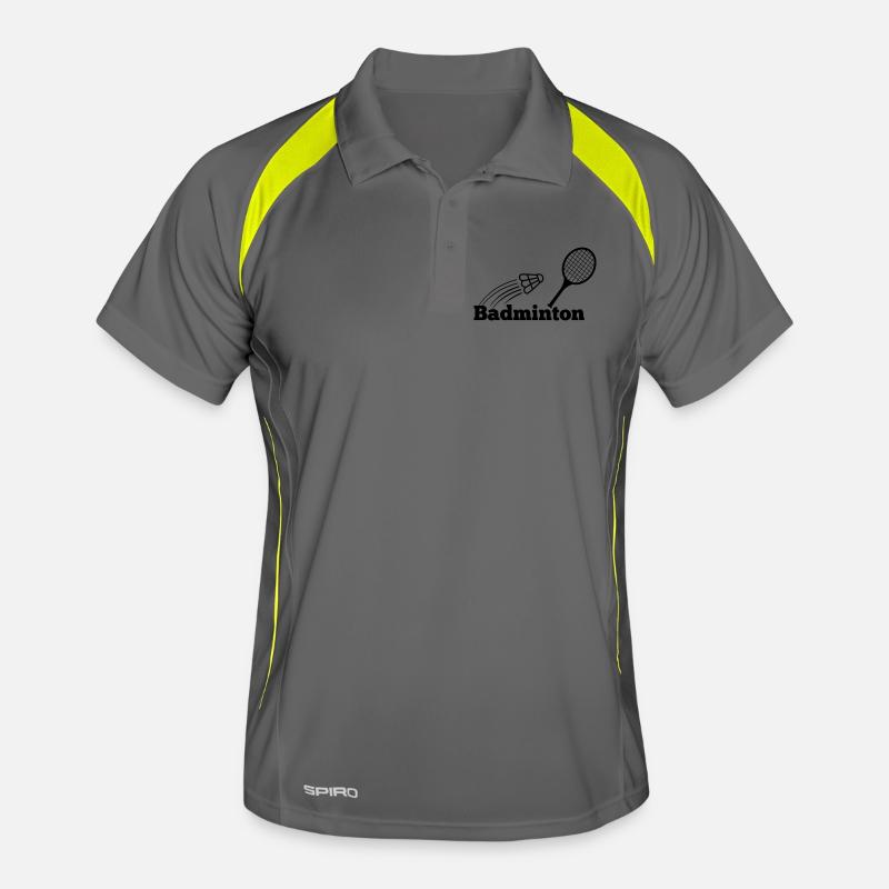 Badminton text with shuttle and racket Men's Polo breathable