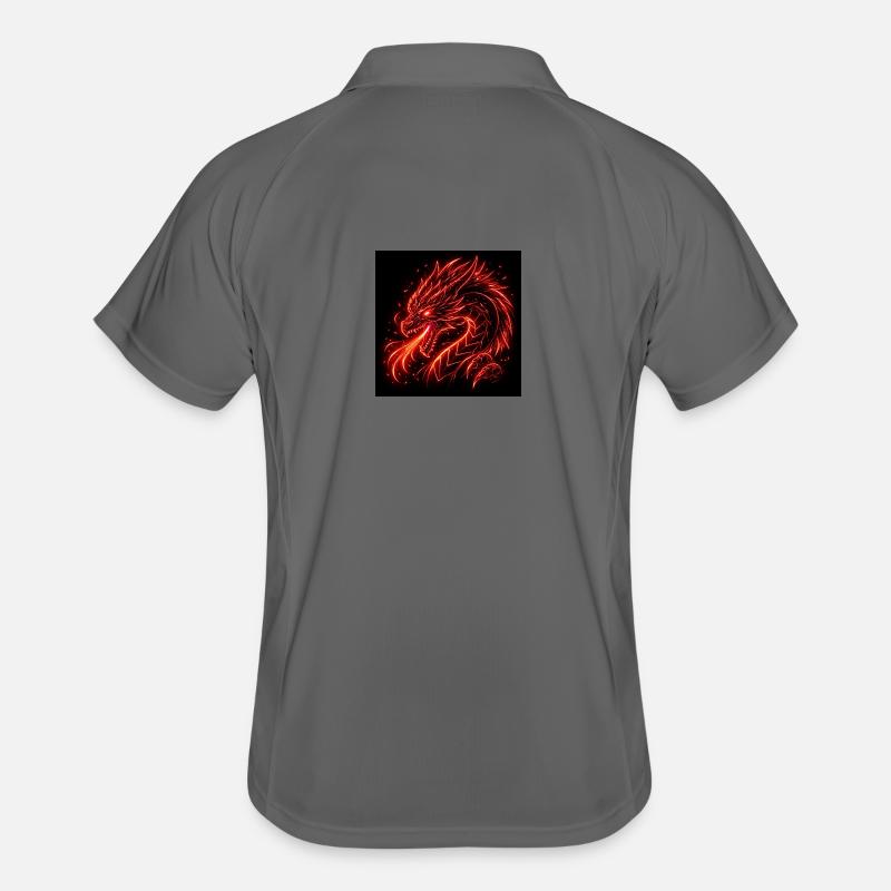 Neon dragon in red fire Men's Polo breathable