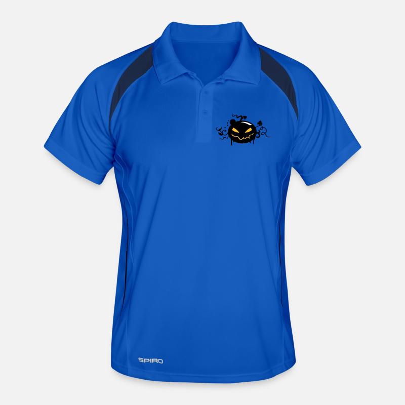 black halloween pumpkin with glowing eyes Men's Polo breathable