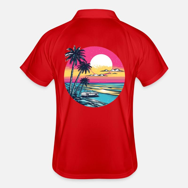 Retro sunset on the beach Men's Polo breathable