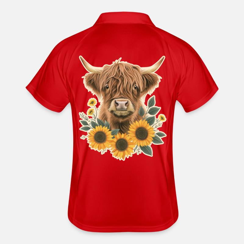 Bovins des Highlands avec des fleurs Polo respirant Homme