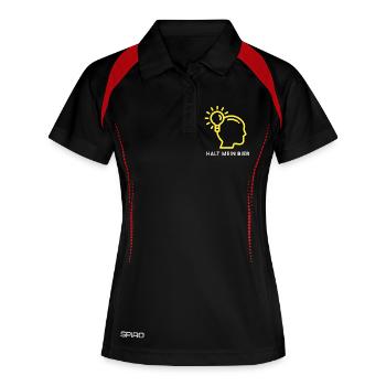 Innovatives Denk-Design mit Lichtsymbol - Frauen Polo atmungsaktiv - Schwarz/Rot - Vorne