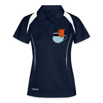 Schwein im Kaffee - Frauen Polo atmungsaktiv - Navy/Weiß - Vorne