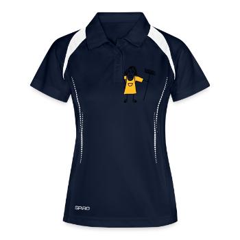 Frau mit Besen - Putzfrau - V2 - Frauen Polo atmungsaktiv - Navy/Weiß - Vorne