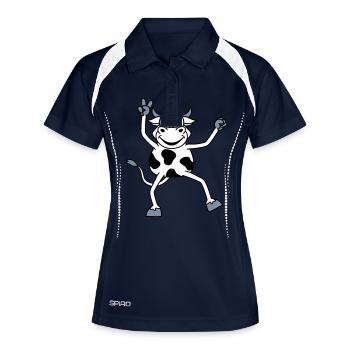 Lustige Kuh Comic Cartoon Rindvieh Peace Zeichen - Frauen Polo atmungsaktiv - Navy/Weiß - Vorne