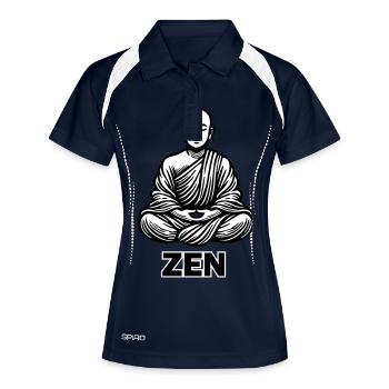 Moine assis en méditation - ZEN Design - Polo respirant Femme - marine/blanc - Devant