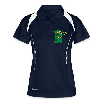 Drache mit Blume - Frauen Polo atmungsaktiv - Navy/Weiß - Vorne
