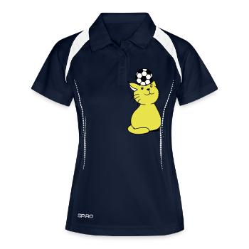 Ball Spielende Katze Balanciert Fußball Kopf Spaß - Frauen Polo atmungsaktiv - Navy/Weiß - Vorne