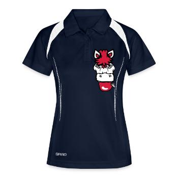 Pferd isst Apfel fressen Hunger Obst lecker Gesund - Frauen Polo atmungsaktiv - Navy/Weiß - Vorne