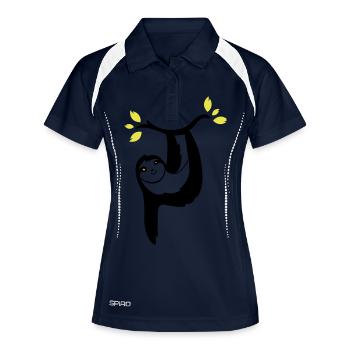 faultier 02 - Frauen Polo atmungsaktiv - Navy/Weiß - Vorne