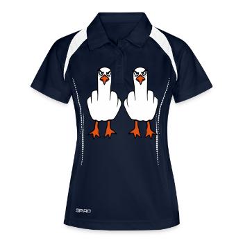 2 Möwen Mittelfinger Beleidigung Stinkefinger Team - Frauen Polo atmungsaktiv - Navy/Weiß - Vorne
