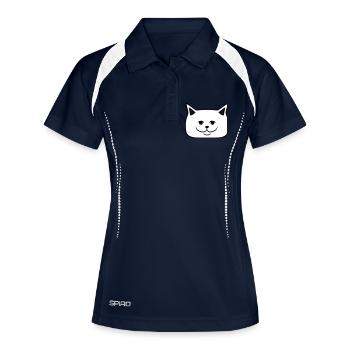 Jolie chatte Ayant l’air heureuse Joyeuse Souriante - Polo respirant Femme - marine/blanc - Devant
