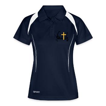 Faith Kreuz Glaube - Frauen Polo atmungsaktiv - Navy/Weiß - Vorne