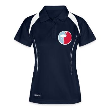 cercle bleu rouge autour du logo silhouette contour flamboyant - Polo respirant Femme - marine/blanc - Devant