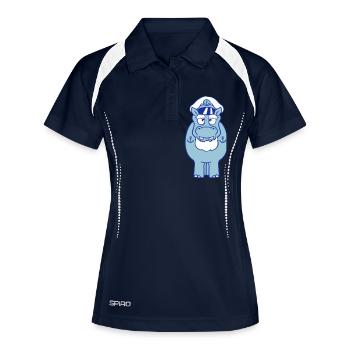 Drôle hippopotame capitaine debout mignon dessin animé bande dessinée - Polo respirant Femme - marine/blanc - Devant
