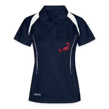 Funny crab cuts fishing line with claw - Women's Polo breathable - navy/white - Front