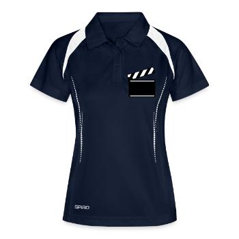 filmklappe__f2 - Frauen Polo atmungsaktiv - Navy/Weiß - Vorne