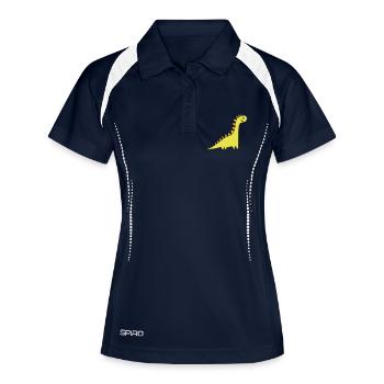 Dinosaurier Langhals - Motivfarben anpassbar - Frauen Polo atmungsaktiv - Navy/Weiß - Vorne