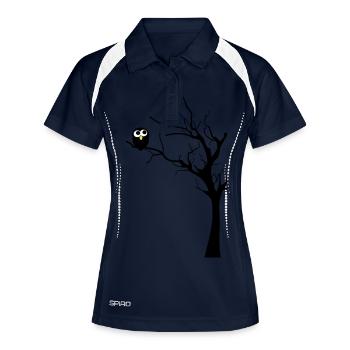 Hiboux sur un arbre - Polo respirant Femme - marine/blanc - Devant