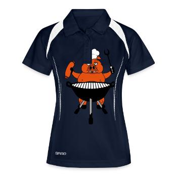 grill koch kochen grillen bbq chef küche schürze l - Frauen Polo atmungsaktiv - Navy/Weiß - Vorne