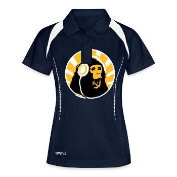 Monkey with Headphones - Frauen Polo atmungsaktiv - Navy/Weiß - Vorne