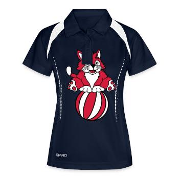 Zirkus Katze Balanciert Strand Ball Spiel Spaß Fun - Frauen Polo atmungsaktiv - Navy/Weiß - Vorne