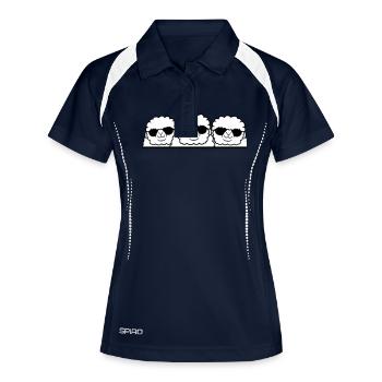 3 DJ mouton derrière la clôture mur lunettes de soleil amis - Polo respirant Femme - marine/blanc - Devant