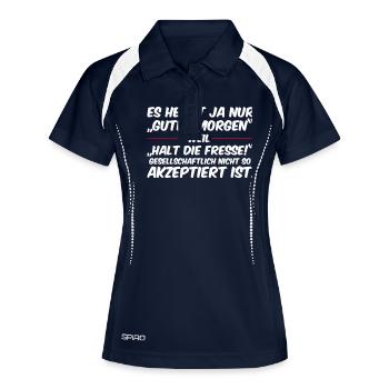 Guten Morgen, Halt die Fresse - Frauen Polo atmungsaktiv - Navy/Weiß - Vorne