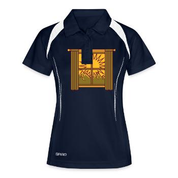Aussicht Berge Fenster Vorhang - Frauen Polo atmungsaktiv - Navy/Weiß - Vorne