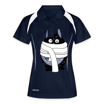 Katze mit Schal - Frauen Polo atmungsaktiv - Navy/Weiß - Vorne