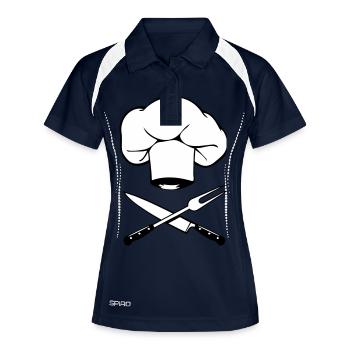 cuisinier design couteau fourchette de chapeau de - Polo respirant Femme - marine/blanc - Devant