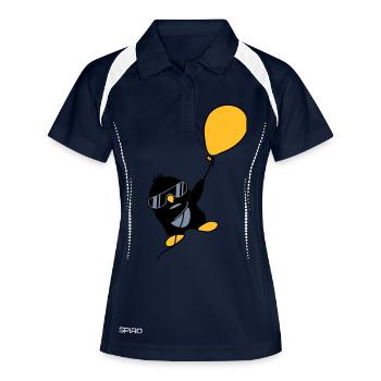 Luftballon Pinguin fliegt weg - Frauen Polo atmungsaktiv - Navy/Weiß - Vorne