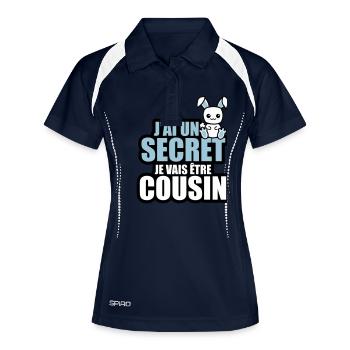j'ai un secret je vais être cousin - Polo respirant Femme - marine/blanc - Devant