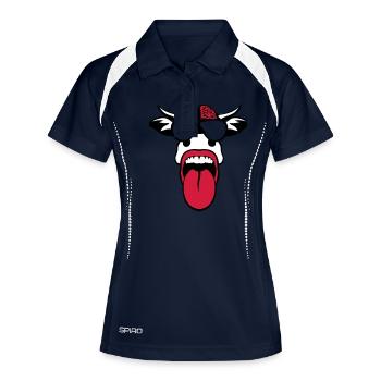 vache cervelle lunette langue tire cerveau - Polo respirant Femme - marine/blanc - Devant