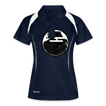 Japanisches Motiv "Fuji und Welle" - Frauen Polo atmungsaktiv - Navy/Weiß - Vorne