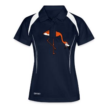 lachen mund auf essen trinken beugen unten flaming - Frauen Polo atmungsaktiv - Navy/Weiß - Vorne