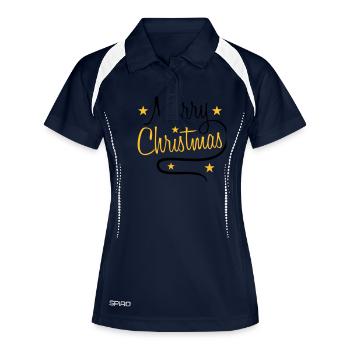 texte conception logo sapin étoiles joyeux noël noël - Polo respirant Femme - marine/blanc - Devant