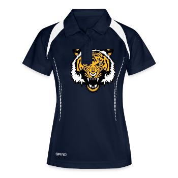 Wildtier tiger tiger Gesicht Karikatur - Frauen Polo atmungsaktiv - Navy/Weiß - Vorne
