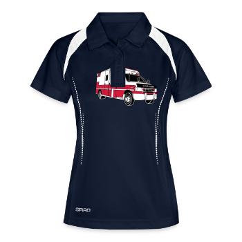 Ambulance / Rettungswagen - Frauen Polo atmungsaktiv - Navy/Weiß - Vorne