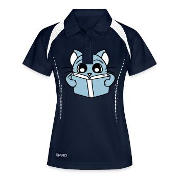 Nerd Cat lit un roman Livre Apprendre à lire École - Polo respirant Femme - marine/blanc - Devant