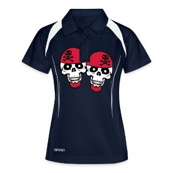 2 Crâne de pirate Squelette Crâne Équipe d’Halloween - Polo respirant Femme - marine/blanc - Devant